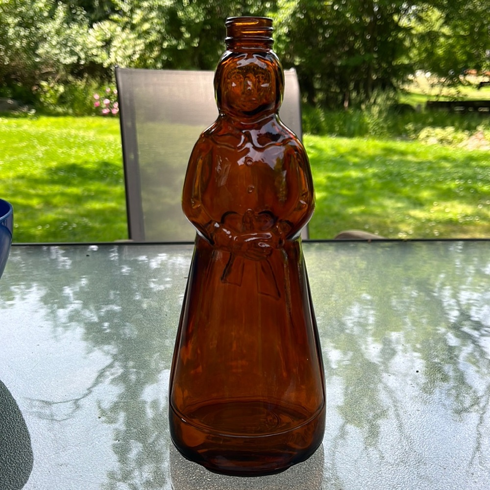 1962 Vintage Mrs. Butterworth Amber Brown Glass Syrup Bottle